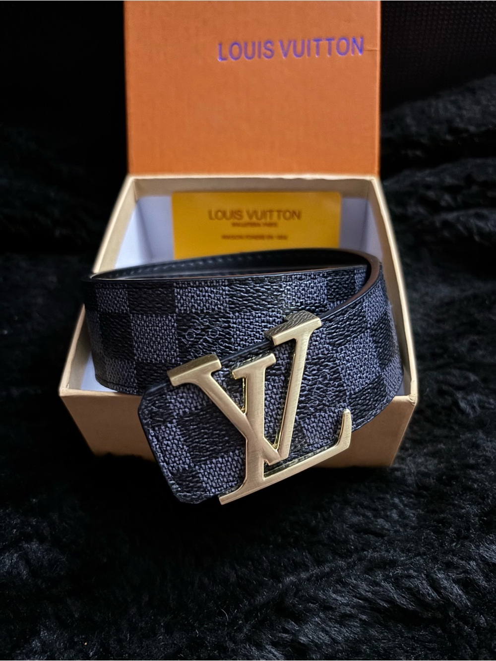 Louis Vuitton Black/Gray Damier Graphite LV Buckle Belt